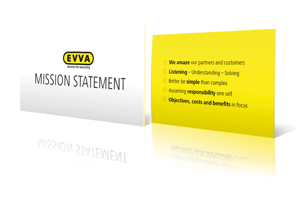 Photo of the mission statement card of EVVA